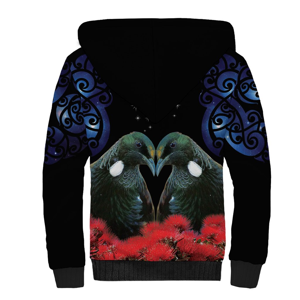 New Zealand Maori Matariki Sherpa Hoodie Hongi Tui Bird Pohutukawa and Polynesia Tribal LT03 - Polynesian Pride