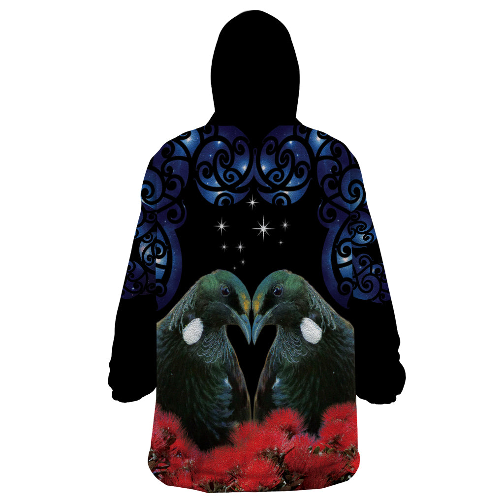 New Zealand Maori Matariki Wearable Blanket Hoodie Hongi Tui Bird Pohutukawa and Polynesia Tribal LT03 - Polynesian Pride
