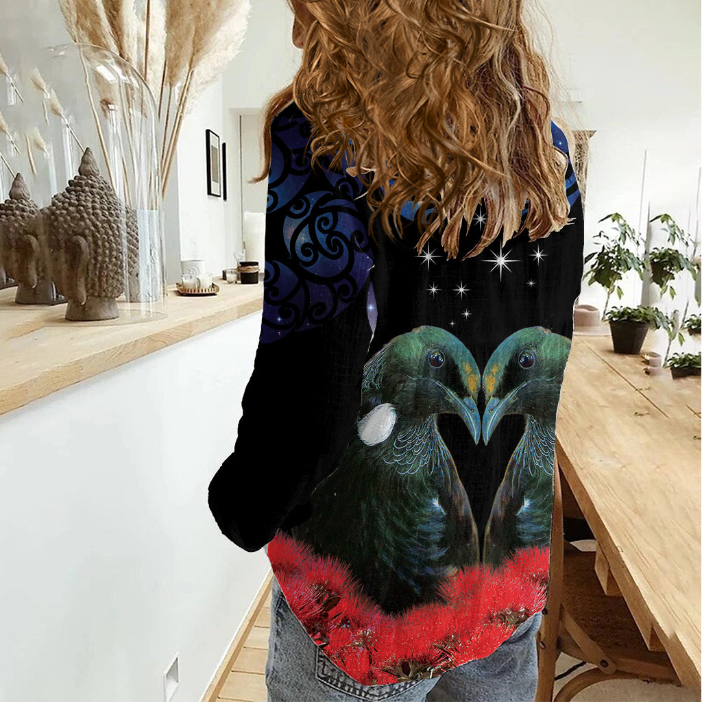 New Zealand Maori Matariki Women Casual Shirt Hongi Tui Bird Pohutukawa and Polynesia Tribal LT03 - Polynesian Pride