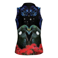 New Zealand Maori Matariki Women Sleeveless Polo Shirt Hongi Tui Bird Pohutukawa and Polynesia Tribal LT03 - Polynesian Pride