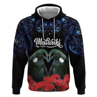 New Zealand Maori Matariki Zip Hoodie Hongi Tui Bird Pohutukawa and Polynesia Tribal LT03 Pullover Hoodie Black - Polynesian Pride
