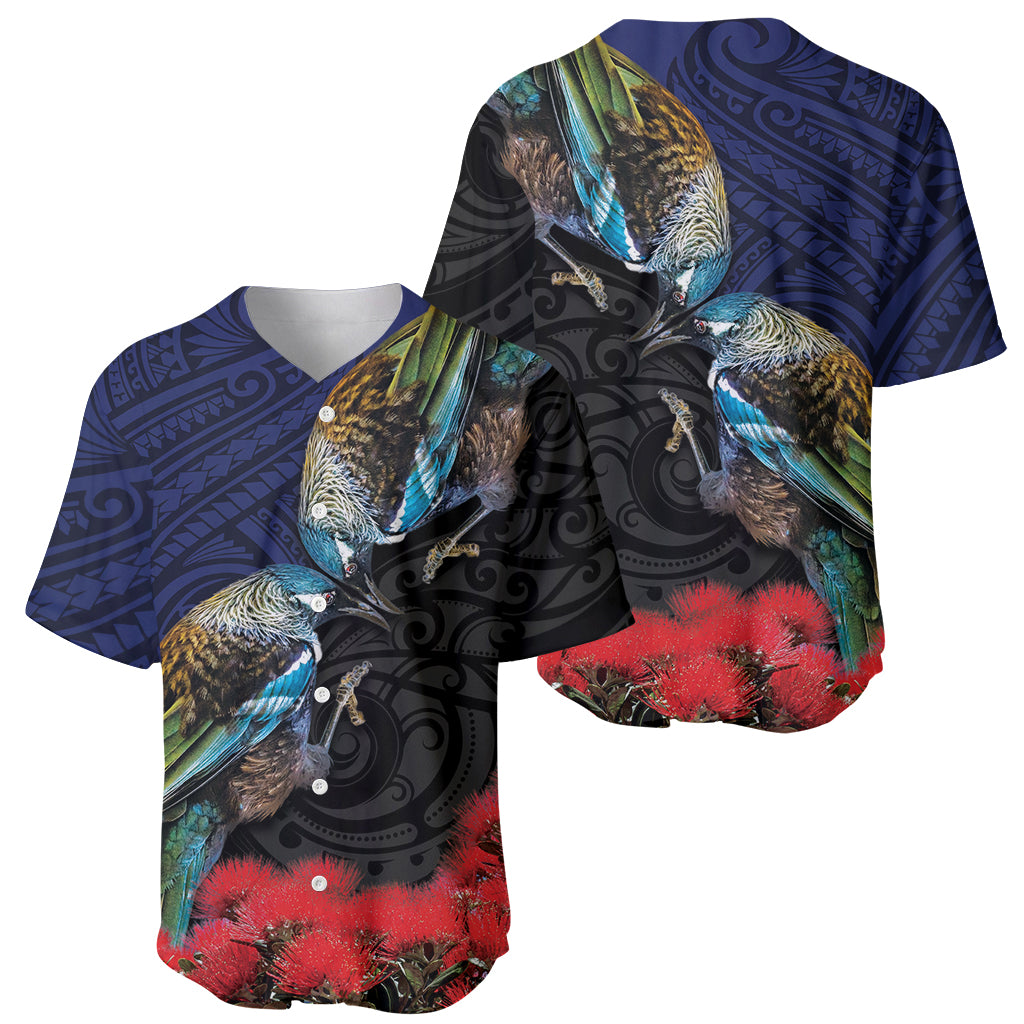New Zealand Maori Hongi Culture Baseball Jersey Tui Bird Pohutukawa and Polynesian Pattern LT03 - Polynesian Pride