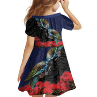 New Zealand Maori Hongi Culture Family Matching Short Sleeve Bodycon Dress and Hawaiian Shirt Tui Bird Pohutukawa and Polynesian Pattern LT03 - Polynesian Pride