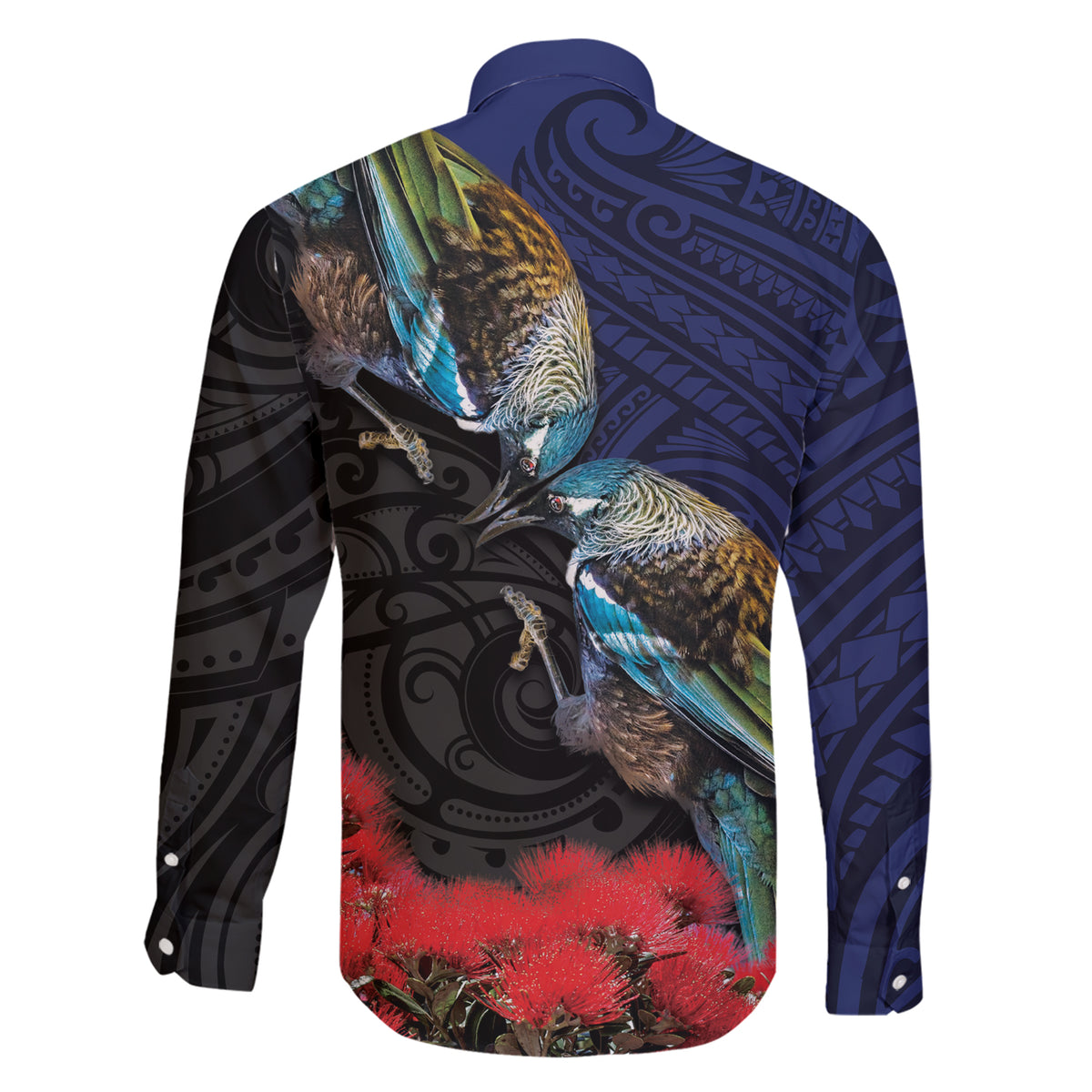 New Zealand Maori Hongi Culture Family Matching Short Sleeve Bodycon Dress and Hawaiian Shirt Tui Bird Pohutukawa and Polynesian Pattern LT03 - Polynesian Pride
