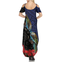 New Zealand Maori Hongi Culture Family Matching Summer Maxi Dress and Hawaiian Shirt Tui Bird Pohutukawa and Polynesian Pattern LT03 - Polynesian Pride