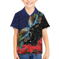 New Zealand Maori Hongi Culture Family Matching Summer Maxi Dress and Hawaiian Shirt Tui Bird Pohutukawa and Polynesian Pattern LT03 Son's Shirt Blue - Polynesian Pride