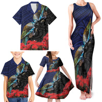 New Zealand Maori Hongi Culture Family Matching Tank Maxi Dress and Hawaiian Shirt Tui Bird Pohutukawa and Polynesian Pattern LT03 - Polynesian Pride