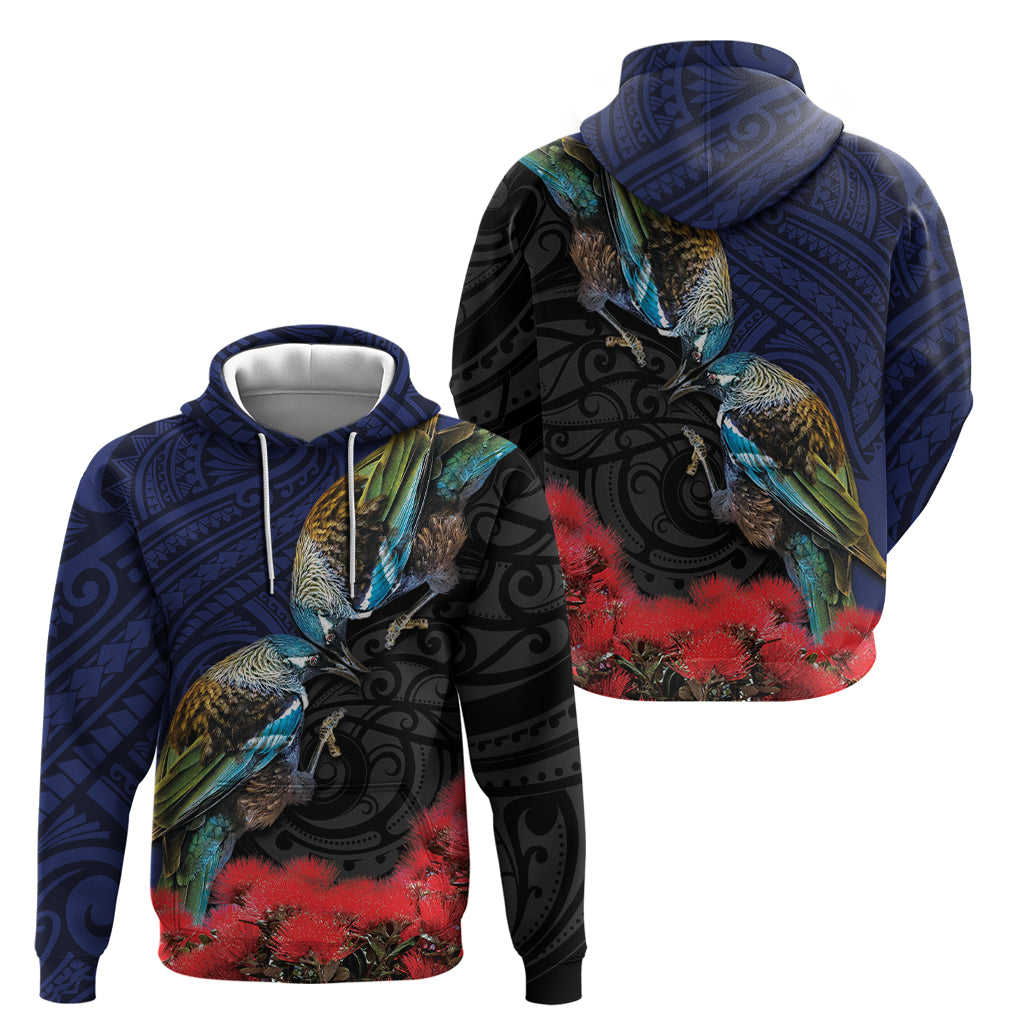New Zealand Maori Hongi Culture Hoodie Tui Bird Pohutukawa and Polynesian Pattern LT03 - Polynesian Pride