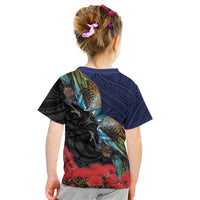 New Zealand Maori Hongi Culture Kid T Shirt Tui Bird Pohutukawa and Polynesian Pattern LT03 - Polynesian Pride