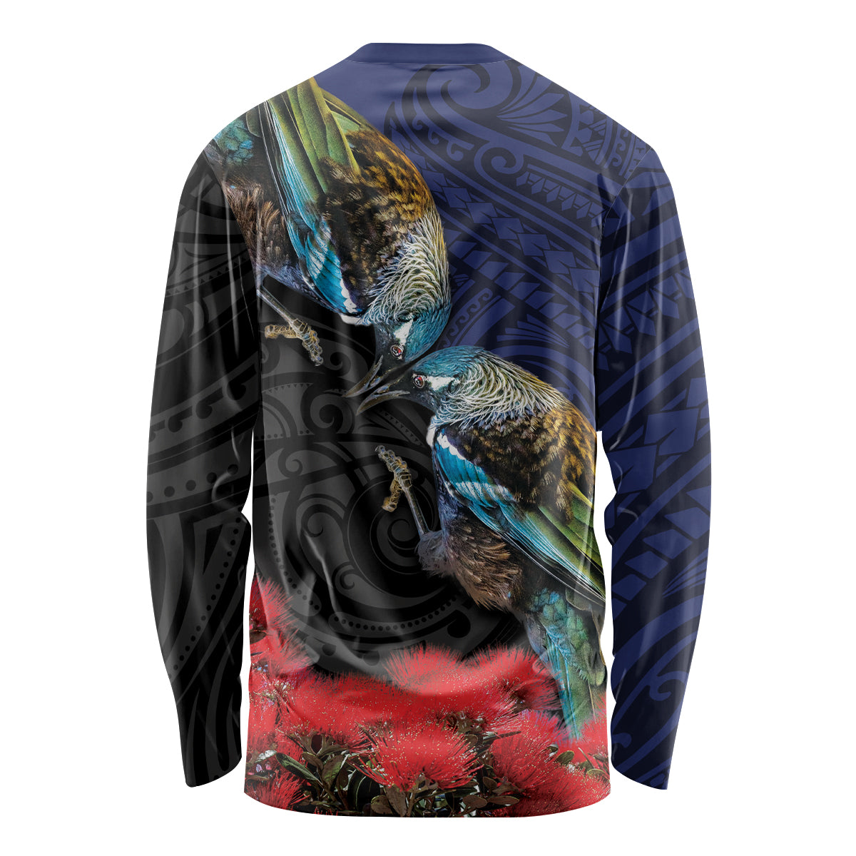 New Zealand Maori Hongi Culture Long Sleeve Shirt Tui Bird Pohutukawa and Polynesian Pattern LT03 - Polynesian Pride
