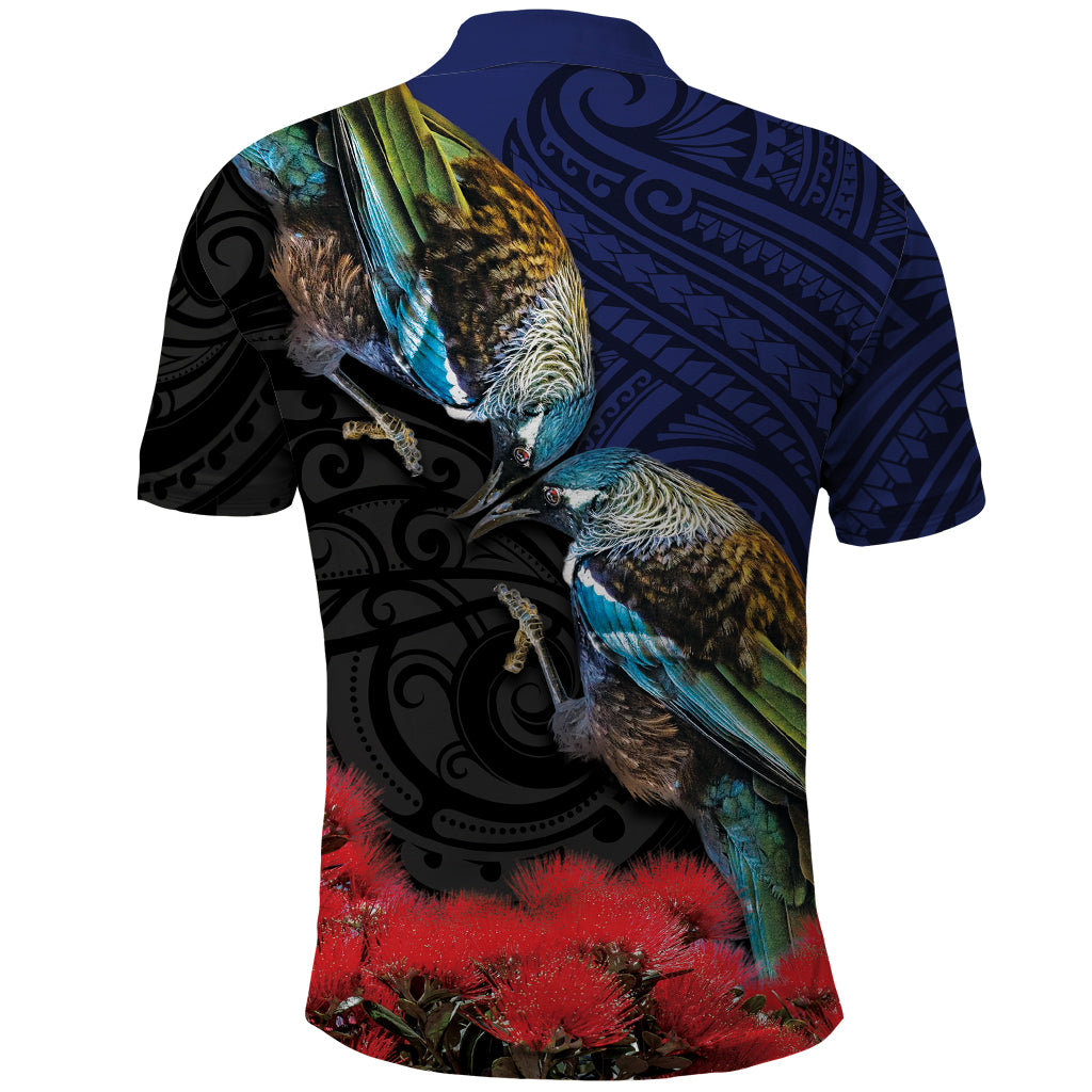 New Zealand Maori Hongi Culture Polo Shirt Tui Bird Pohutukawa and Polynesian Pattern LT03 - Polynesian Pride