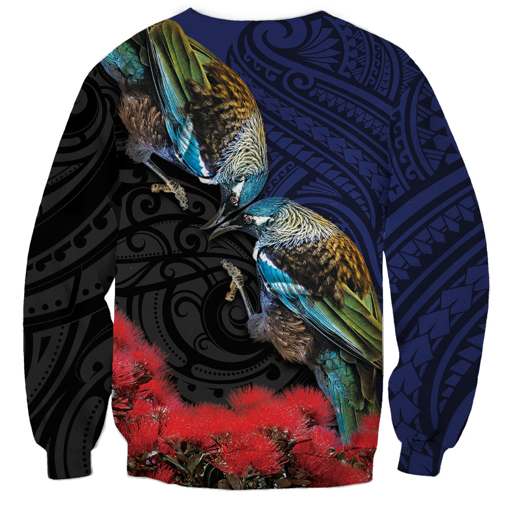 New Zealand Maori Hongi Culture Sweatshirt Tui Bird Pohutukawa and Polynesian Pattern LT03 - Polynesian Pride