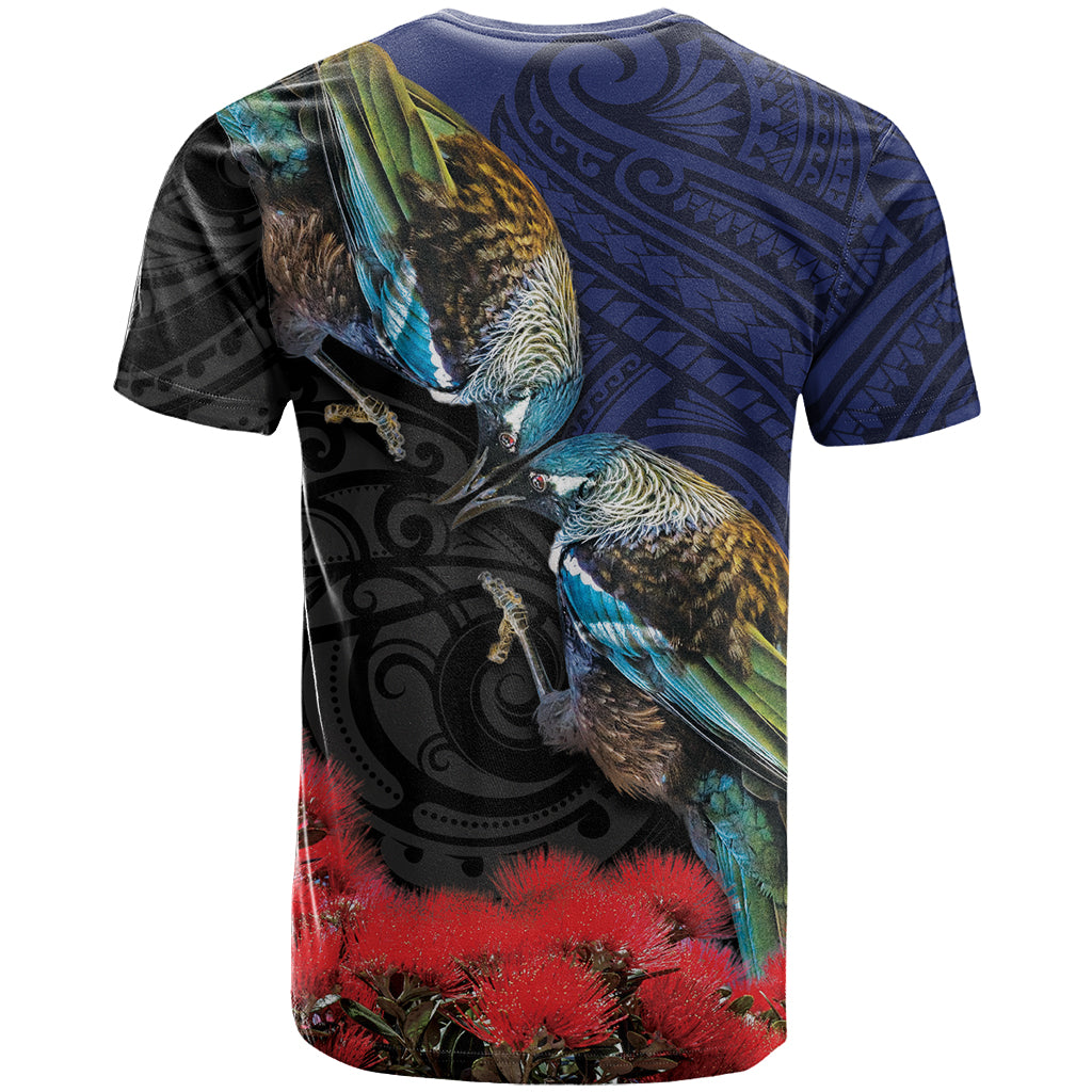 New Zealand Maori Hongi Culture T Shirt Tui Bird Pohutukawa and Polynesian Pattern LT03 - Polynesian Pride