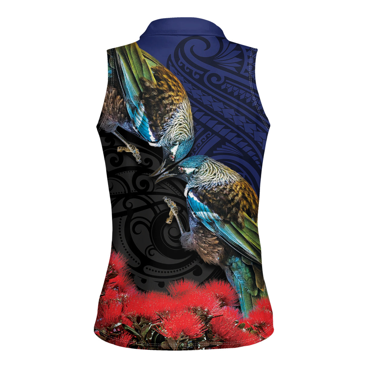 New Zealand Maori Hongi Culture Women Sleeveless Polo Shirt Tui Bird Pohutukawa and Polynesian Pattern LT03 - Polynesian Pride