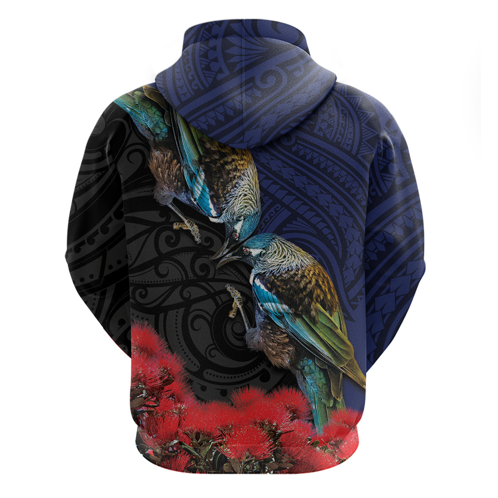 New Zealand Maori Hongi Culture Zip Hoodie Tui Bird Pohutukawa and Polynesian Pattern LT03 - Polynesian Pride