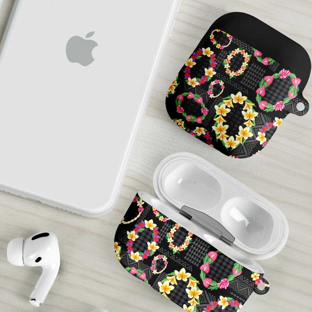 Hawaiian Kakau Tattoo Leis and Palaka Pattern AirPods Case Traditional Aloha Tribal Black Color