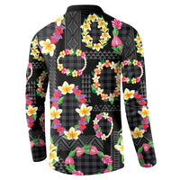 Hawaiian Kakau Tattoo Leis and Palaka Pattern Button Sweatshirt Traditional Aloha Tribal Black Color