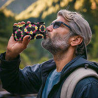 Hawaiian Kakau Tattoo Leis and Palaka Pattern 4 in 1 Can Cooler Tumbler Traditional Aloha Tribal Black Color LT03 - Polynesian Pride