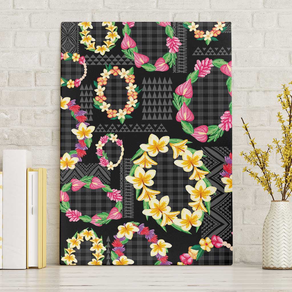 Hawaiian Kakau Tattoo Leis and Palaka Pattern Canvas Wall Art Traditional Aloha Tribal Black Color