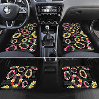 Hawaiian Kakau Tattoo Leis and Palaka Pattern Car Mats Traditional Aloha Tribal Black Color