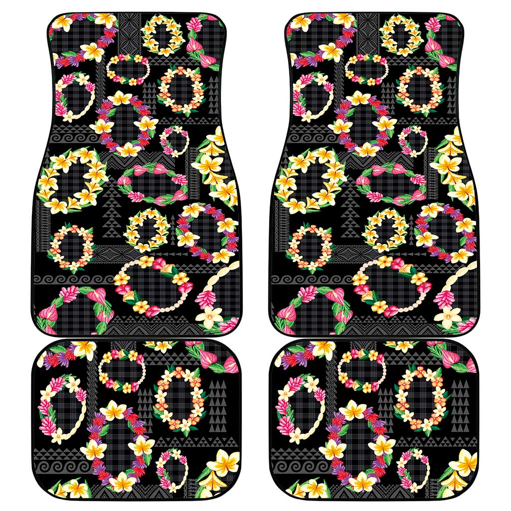 Hawaiian Kakau Tattoo Leis and Palaka Pattern Car Mats Traditional Aloha Tribal Black Color