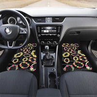 Hawaiian Kakau Tattoo Leis and Palaka Pattern Car Mats Traditional Aloha Tribal Black Color