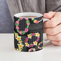 Hawaiian Kakau Tattoo Leis and Palaka Pattern Ceramic Mug Traditional Aloha Tribal Black Color