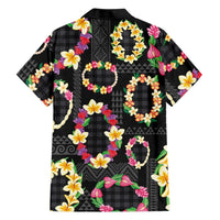 Hawaiian Kakau Tattoo Leis and Palaka Pattern Family Matching Off Shoulder Short Dress and Hawaiian Shirt Traditional Aloha Tribal Black Color LT03 - Polynesian Pride