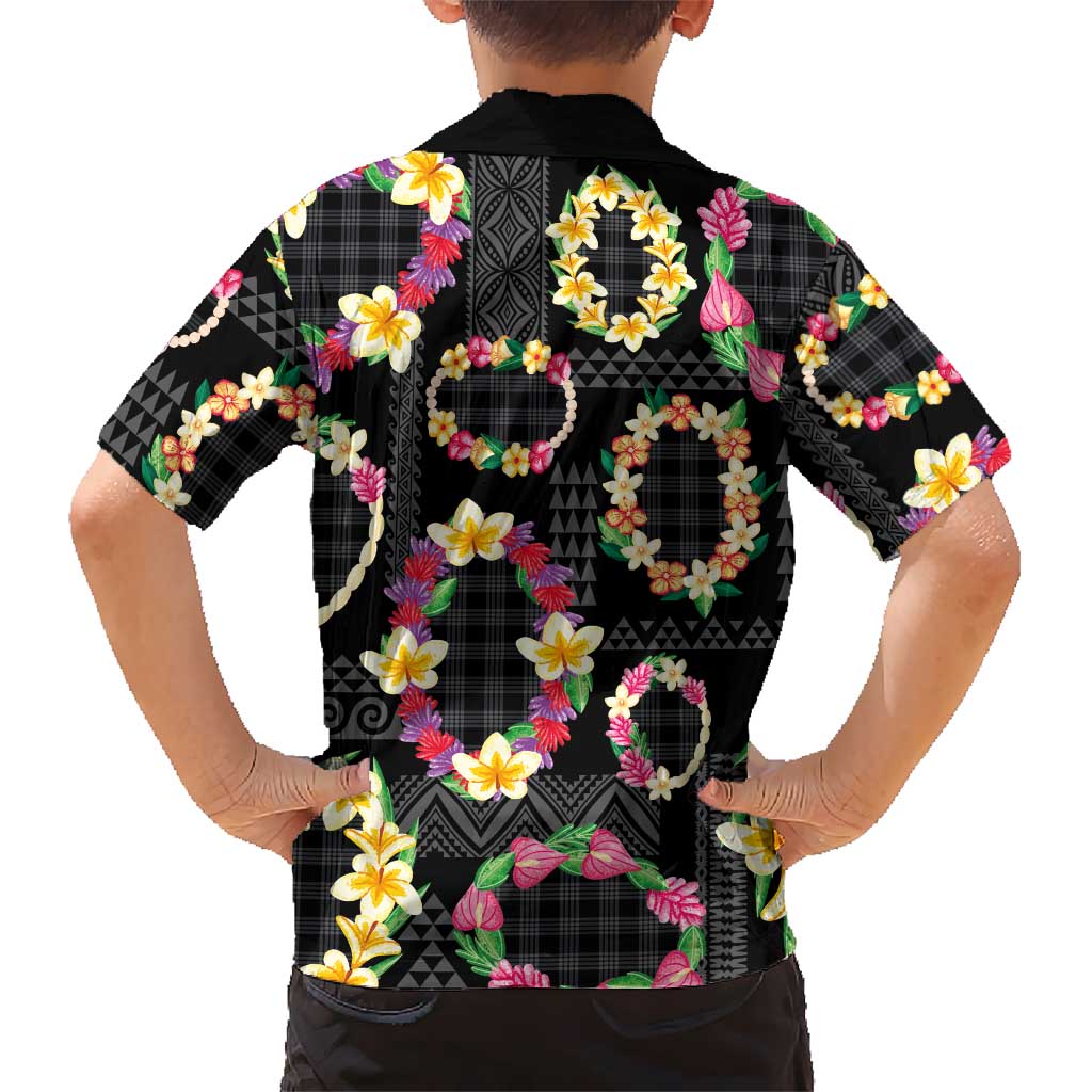 Hawaiian Kakau Tattoo Leis and Palaka Pattern Family Matching Tank Maxi Dress and Hawaiian Shirt Traditional Aloha Tribal Black Color LT03 - Polynesian Pride