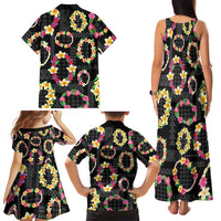 Hawaiian Kakau Tattoo Leis and Palaka Pattern Family Matching Tank Maxi Dress and Hawaiian Shirt Traditional Aloha Tribal Black Color LT03 - Polynesian Pride