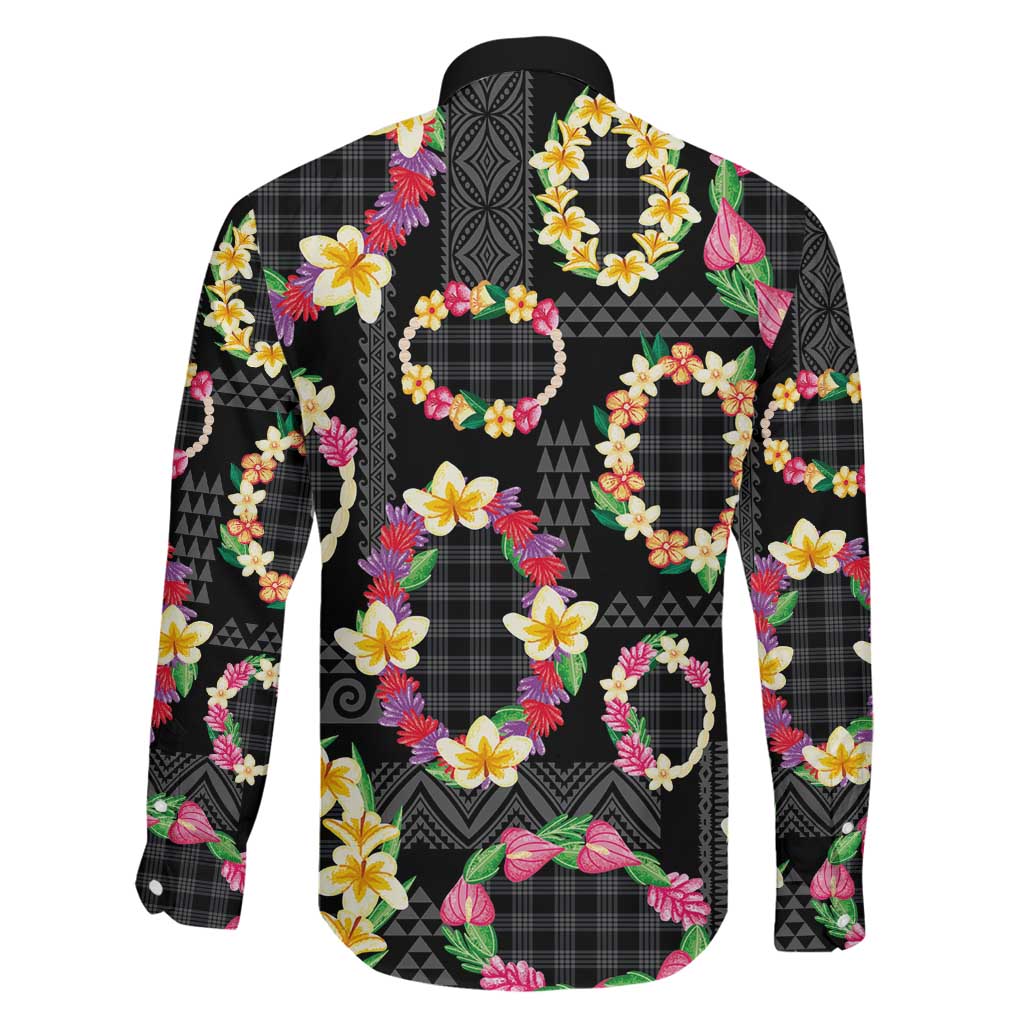 Hawaiian Kakau Tattoo Leis and Palaka Pattern Family Matching Tank Maxi Dress and Hawaiian Shirt Traditional Aloha Tribal Black Color LT03 - Polynesian Pride