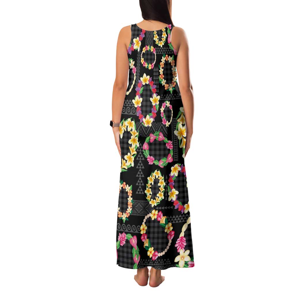 Hawaiian Kakau Tattoo Leis and Palaka Pattern Family Matching Tank Maxi Dress and Hawaiian Shirt Traditional Aloha Tribal Black Color LT03 - Polynesian Pride
