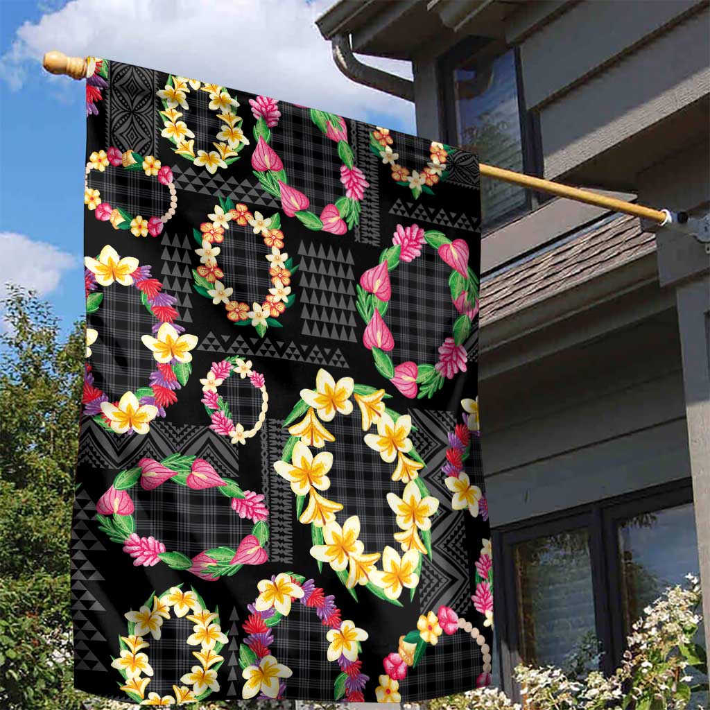 Hawaiian Kakau Tattoo Leis and Palaka Pattern Garden Flag Traditional Aloha Tribal Black Color LT03 - Polynesian Pride