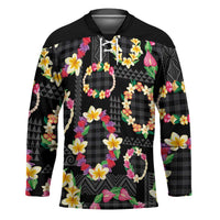 Hawaiian Kakau Tattoo Leis and Palaka Pattern Hockey Jersey Traditional Aloha Tribal Black Color LT03 Unisex Black - Polynesian Pride