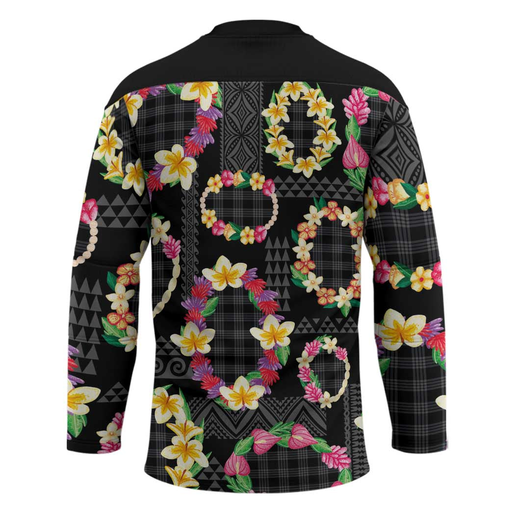 Hawaiian Kakau Tattoo Leis and Palaka Pattern Hockey Jersey Traditional Aloha Tribal Black Color LT03 - Polynesian Pride