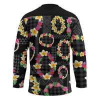 Hawaiian Kakau Tattoo Leis and Palaka Pattern Hockey Jersey Traditional Aloha Tribal Black Color LT03 - Polynesian Pride