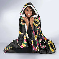 Hawaiian Kakau Tattoo Leis and Palaka Pattern Hooded Blanket Traditional Aloha Tribal Black Color LT03 - Polynesian Pride