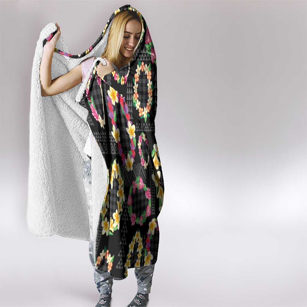 Hawaiian Kakau Tattoo Leis and Palaka Pattern Hooded Blanket Traditional Aloha Tribal Black Color LT03 - Polynesian Pride