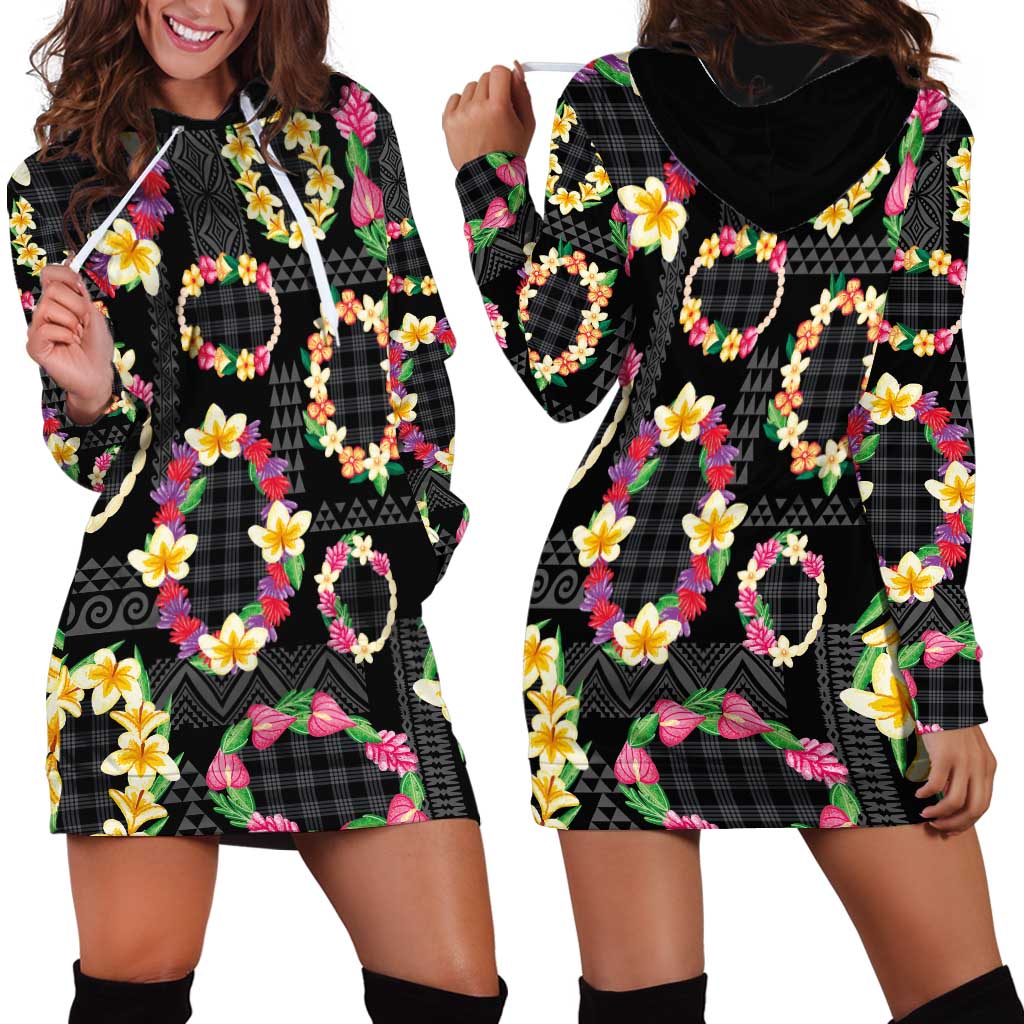 Hawaiian Kakau Tattoo Leis and Palaka Pattern Hoodie Dress Traditional Aloha Tribal Black Color LT03 - Polynesian Pride