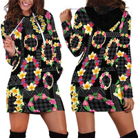 Hawaiian Kakau Tattoo Leis and Palaka Pattern Hoodie Dress Traditional Aloha Tribal Black Color LT03 - Polynesian Pride