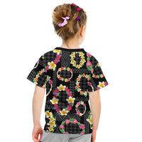 Hawaiian Kakau Tattoo Leis and Palaka Pattern Kid T Shirt Traditional Aloha Tribal Black Color LT03 - Polynesian Pride