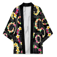 Hawaiian Kakau Tattoo Leis and Palaka Pattern Kimono Traditional Aloha Tribal Black Color