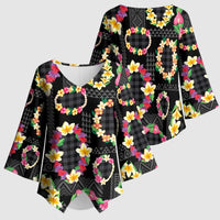 Hawaiian Kakau Tattoo Leis and Palaka Pattern Kimono Sleeve Blouse Traditional Aloha Tribal Black Color LT03 - Polynesian Pride