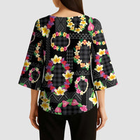 Hawaiian Kakau Tattoo Leis and Palaka Pattern Kimono Sleeve Blouse Traditional Aloha Tribal Black Color LT03 - Polynesian Pride