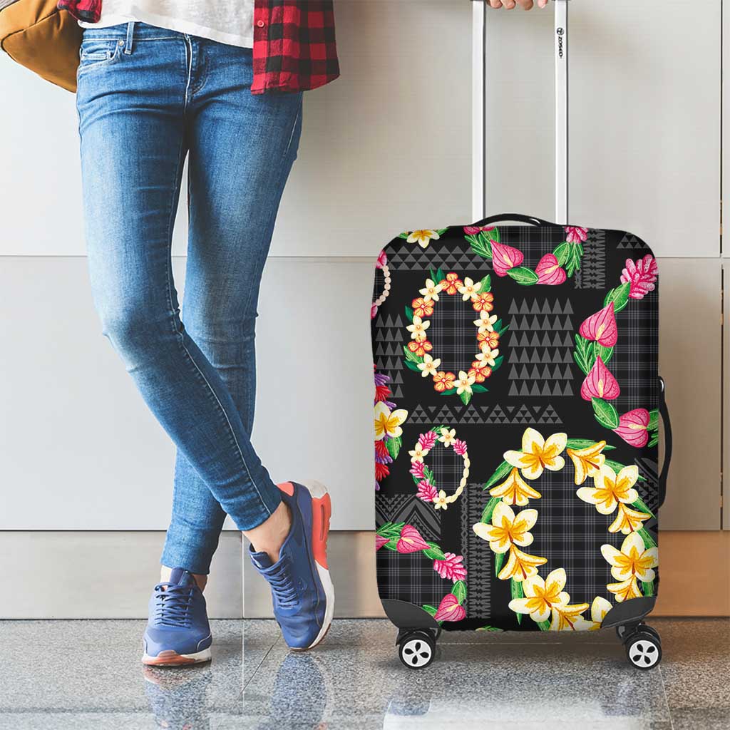 Hawaiian Kakau Tattoo Leis and Palaka Pattern Luggage Cover Traditional Aloha Tribal Black Color LT03 - Polynesian Pride