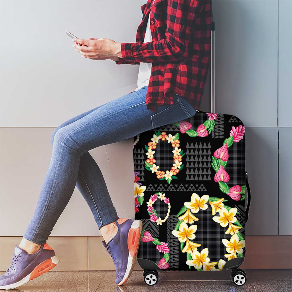 Hawaiian Kakau Tattoo Leis and Palaka Pattern Luggage Cover Traditional Aloha Tribal Black Color LT03 - Polynesian Pride