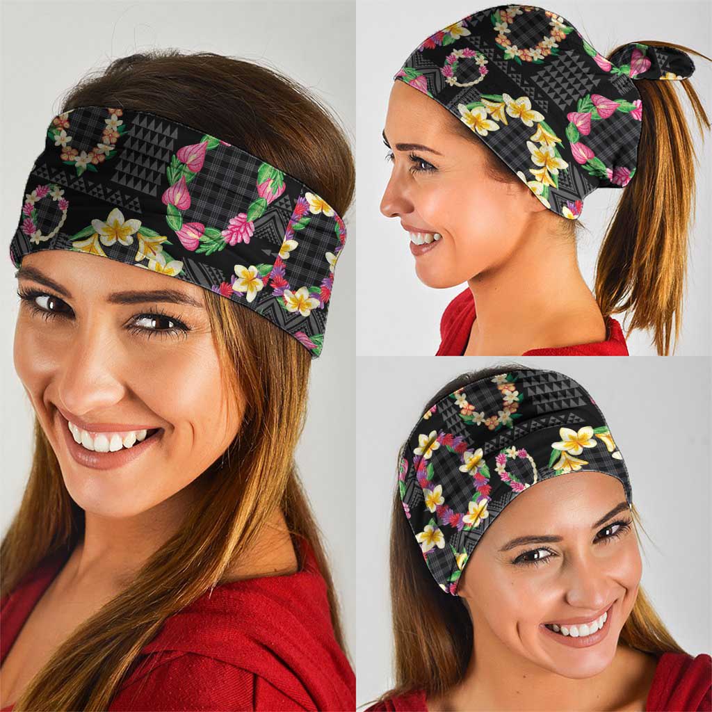 Hawaiian Kakau Tattoo Leis and Palaka Pattern Neck Gaiter Traditional Aloha Tribal Black Color
