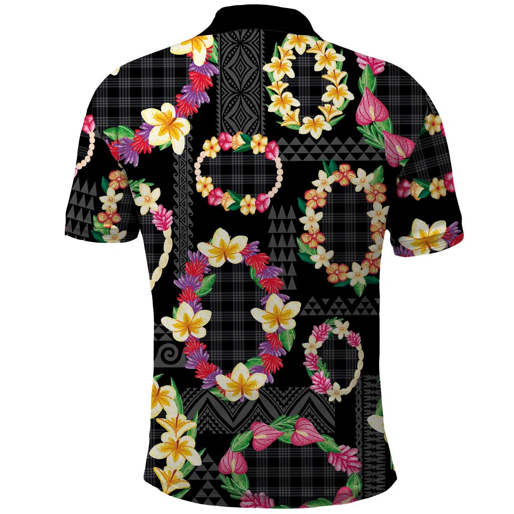 Hawaiian Kakau Tattoo Leis and Palaka Pattern Polo Shirt Traditional Aloha Tribal Black Color LT03 - Polynesian Pride