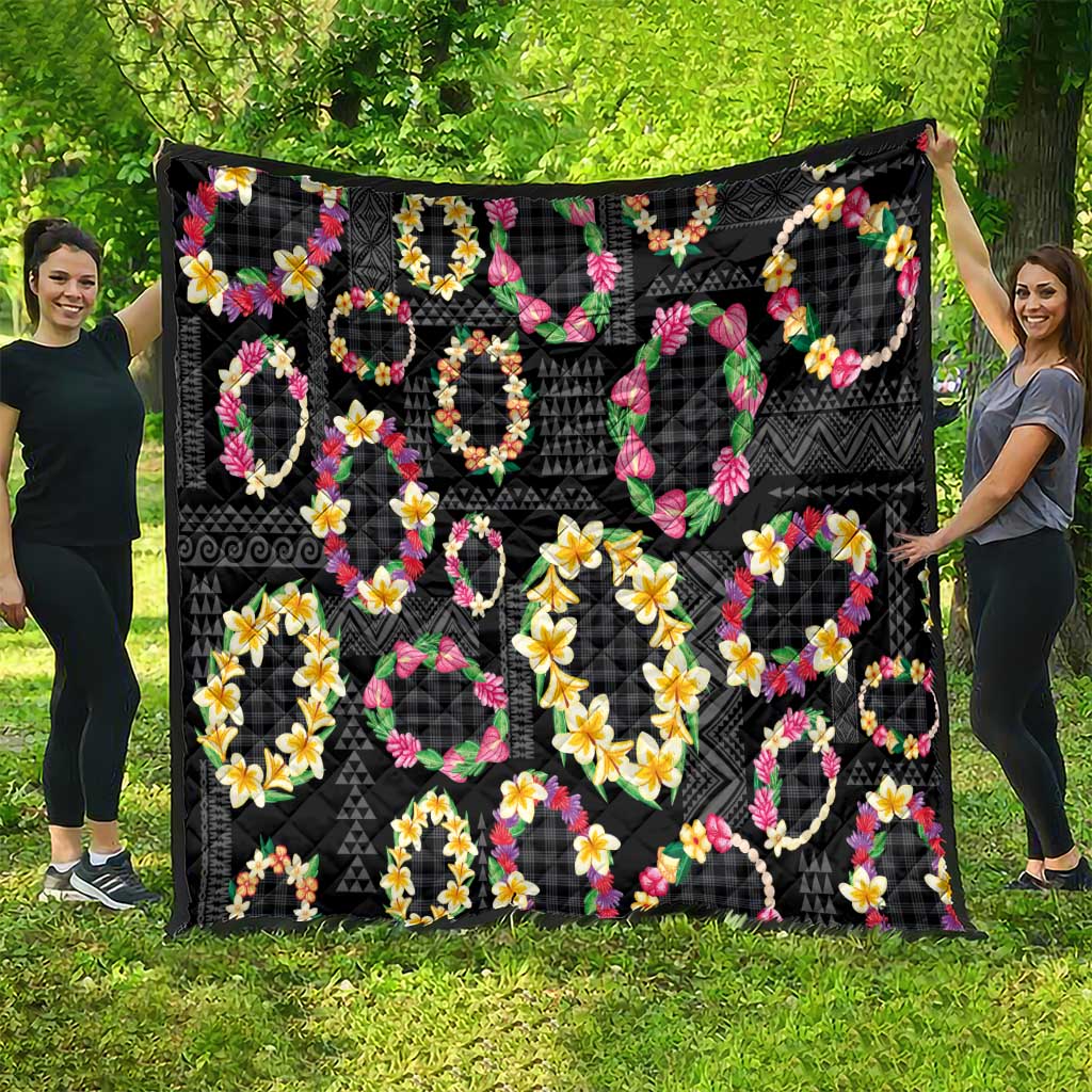 Hawaiian Kakau Tattoo Leis and Palaka Pattern Quilt Traditional Aloha Tribal Black Color