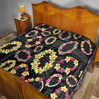Hawaiian Kakau Tattoo Leis and Palaka Pattern Quilt Traditional Aloha Tribal Black Color